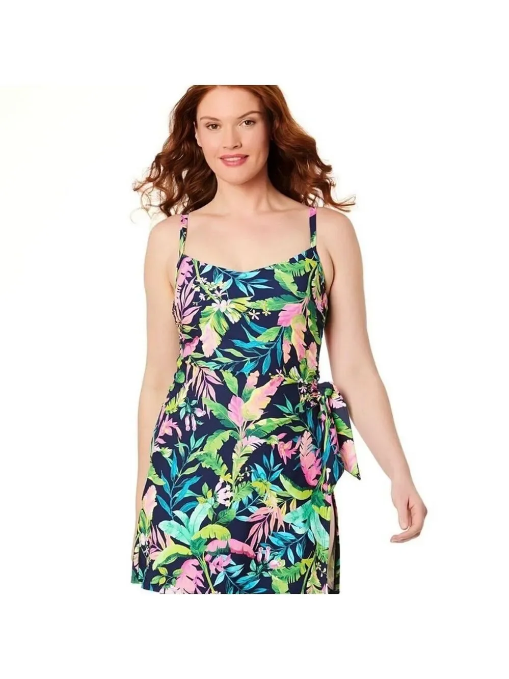 Lands End tropical swim dress Size Large One Piece Resortwear Summer Bathingsuit